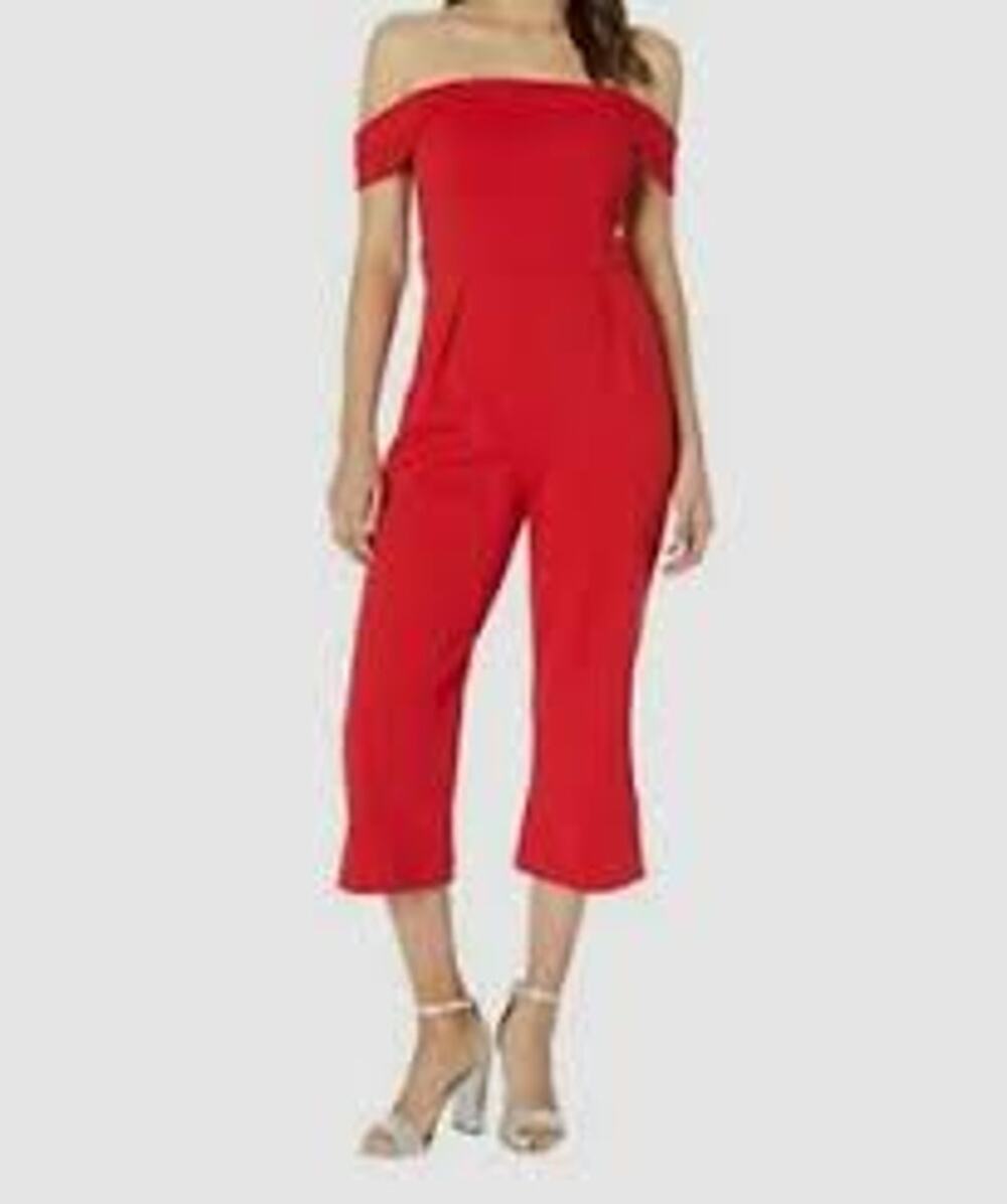 Marina Women Jumpsuit Bold Euro Summer Red Off The Shoulder Made in USA 8